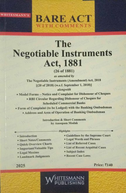 Whitesmann's The Negotiable Instruments Act 1881 Bare Act 2025 Eidtion